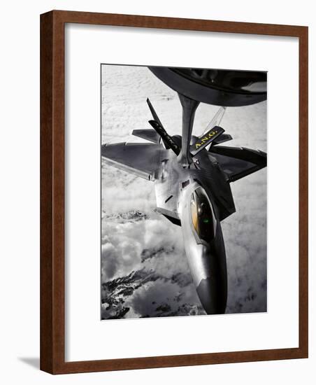 A KC-135 Stratotanker Refuels a F-22 Raptor-Stocktrek Images-Framed Photographic Print