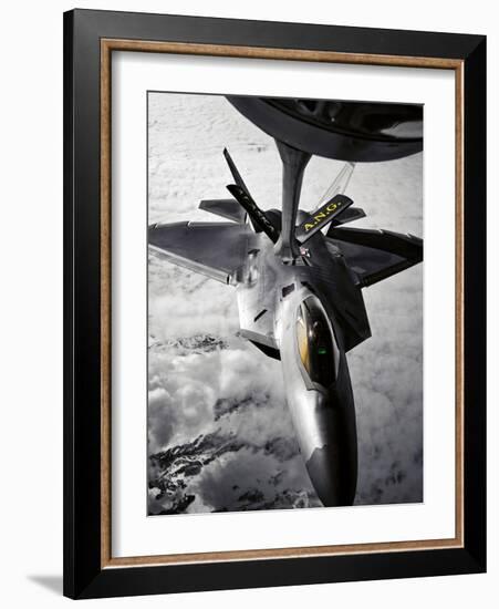 A KC-135 Stratotanker Refuels a F-22 Raptor-Stocktrek Images-Framed Photographic Print