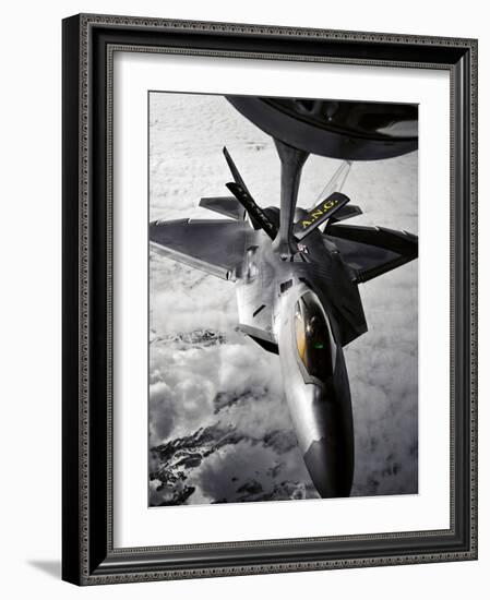 A KC-135 Stratotanker Refuels a F-22 Raptor-Stocktrek Images-Framed Photographic Print