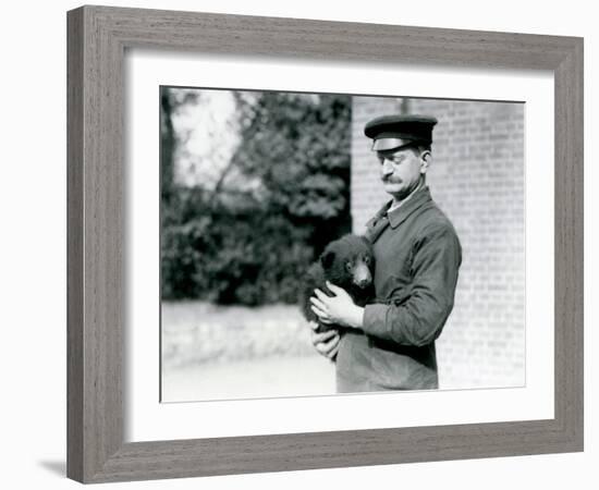 A Keeper Holds a Sloth Bear Cub at London Zoo, August 1921-Frederick William Bond-Framed Photographic Print