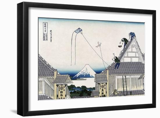 A Ketch of the Mitsui Shop in Surugstreet in Edo-Katsushika Hokusai-Framed Art Print