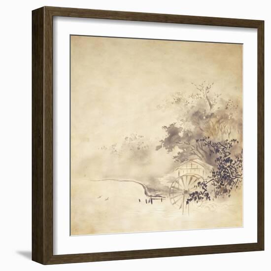 A Kinji Ground Shikishi Bako Depicting a Hut with Watermill-null-Framed Giclee Print