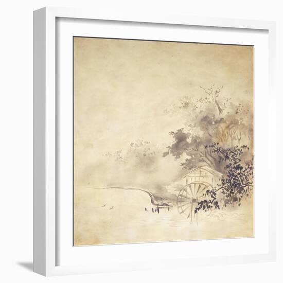 A Kinji Ground Shikishi Bako Depicting a Hut with Watermill-null-Framed Giclee Print