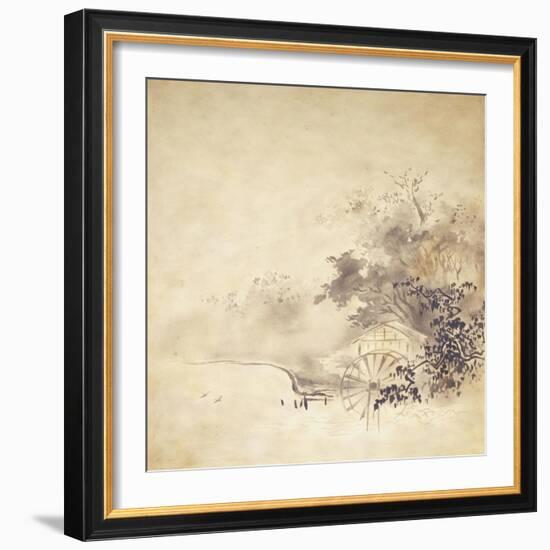 A Kinji Ground Shikishi Bako Depicting a Hut with Watermill-null-Framed Giclee Print