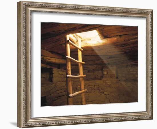 A Kiva Ladder and Sun Rays in a Kiva at Mesa Verde Nat'L Park, Co-null-Framed Photographic Print