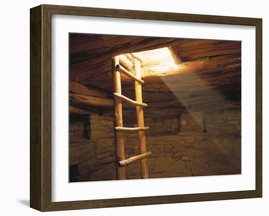 A Kiva Ladder and Sun Rays in a Kiva at Mesa Verde Nat'L Park, Co-null-Framed Photographic Print