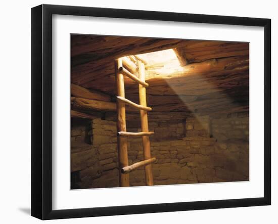 A Kiva Ladder and Sun Rays in a Kiva at Mesa Verde Nat'L Park, Co-null-Framed Photographic Print