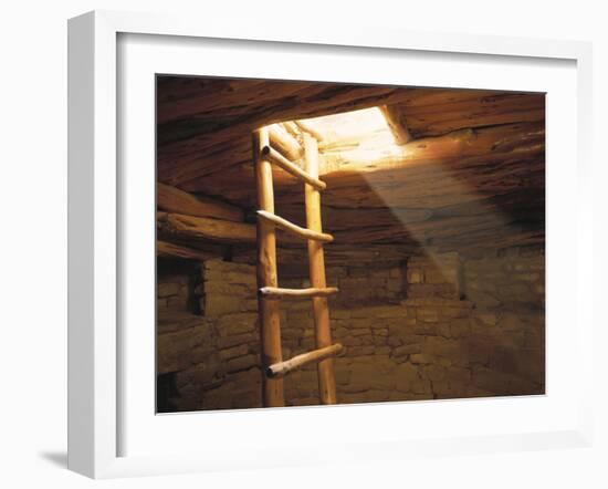 A Kiva Ladder and Sun Rays in a Kiva at Mesa Verde Nat'L Park, Co-null-Framed Photographic Print