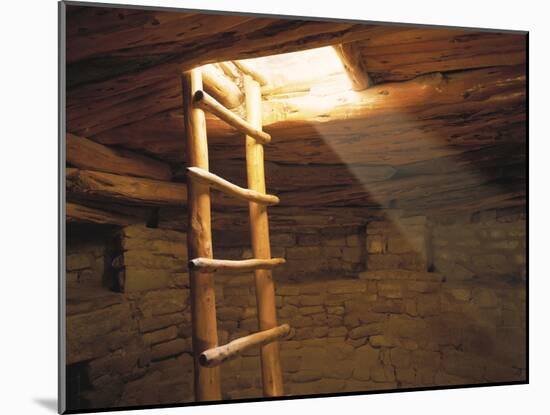 A Kiva Ladder and Sun Rays in a Kiva at Mesa Verde Nat'L Park, Co-null-Mounted Photographic Print