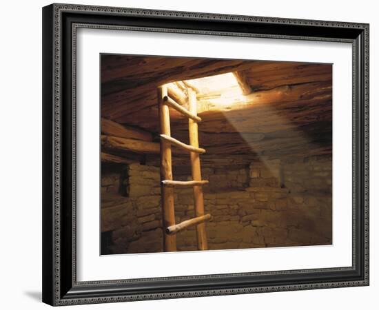 A Kiva Ladder and Sun Rays in a Kiva at Mesa Verde Nat'L Park, Co-null-Framed Photographic Print