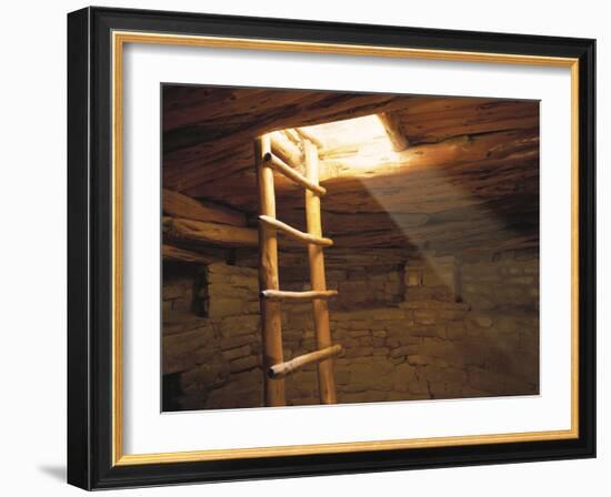 A Kiva Ladder and Sun Rays in a Kiva at Mesa Verde Nat'L Park, Co-null-Framed Photographic Print