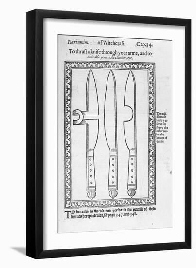 A Knife Trick (Engraving) (B/W Photo)-English-Framed Giclee Print