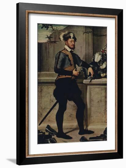 'A Knight with his Jousting Helmet', 1554-1558, (1936)-Giovanni Battista Moroni-Framed Giclee Print