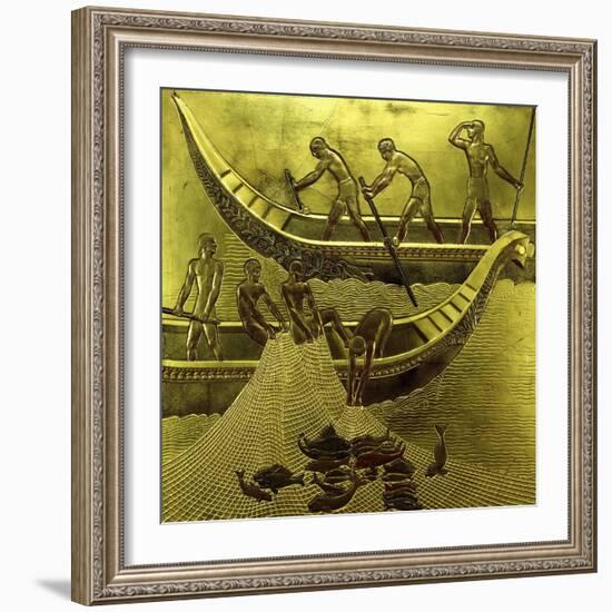 A Lacquered Panel Depicting Fishermen Drawing their Nets-Jean Dunand-Framed Giclee Print