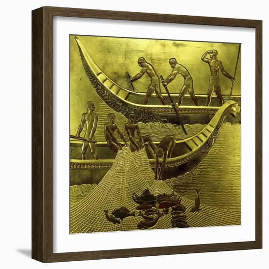 A Lacquered Panel Depicting Fishermen Drawing their Nets-Jean Dunand-Framed Giclee Print