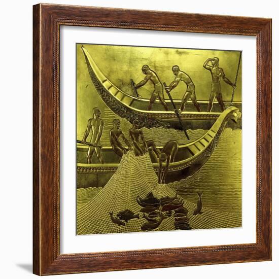 A Lacquered Panel Depicting Fishermen Drawing their Nets-Jean Dunand-Framed Giclee Print