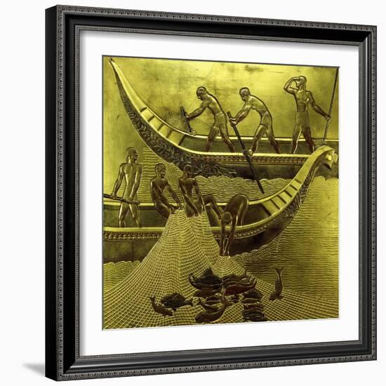 A Lacquered Panel Depicting Fishermen Drawing their Nets-Jean Dunand-Framed Giclee Print