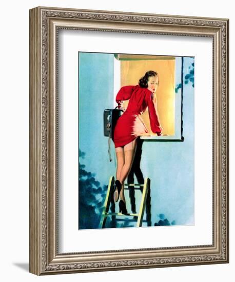 A Lad Her Problem Pin-Up 1940-Gil Elvgren-Framed Art Print