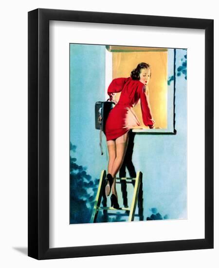 A Lad Her Problem Pin-Up 1940-Gil Elvgren-Framed Art Print