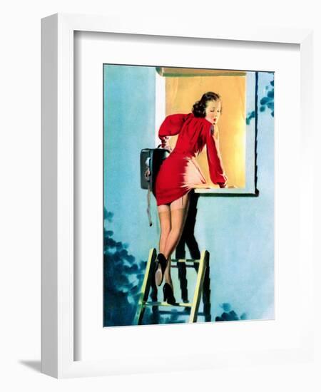 A Lad Her Problem Pin-Up 1940-Gil Elvgren-Framed Art Print