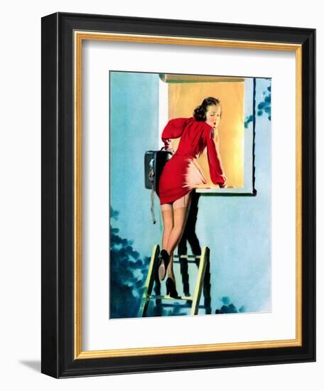 A Lad Her Problem Pin-Up 1940-Gil Elvgren-Framed Art Print