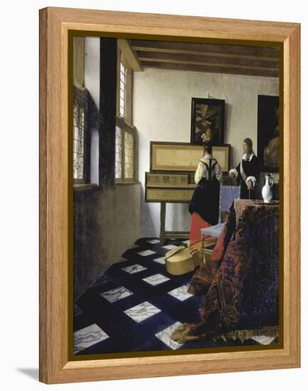 A lady at the virginals with a gentleman ('The Music Lesson'). Around 1662-Johannes Vermeer-Framed Premier Image Canvas