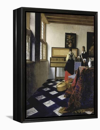 A lady at the virginals with a gentleman ('The Music Lesson'). Around 1662-Johannes Vermeer-Framed Premier Image Canvas