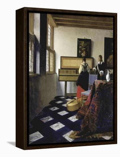 A lady at the virginals with a gentleman ('The Music Lesson'). Around 1662-Johannes Vermeer-Framed Premier Image Canvas