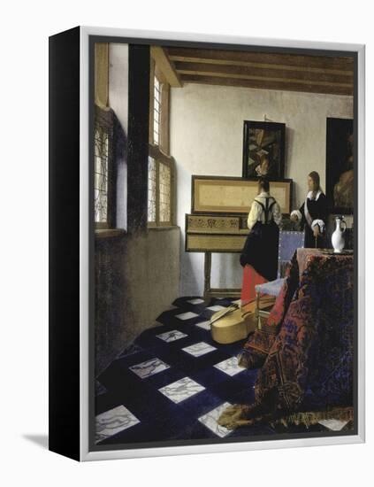 A lady at the virginals with a gentleman ('The Music Lesson'). Around 1662-Johannes Vermeer-Framed Premier Image Canvas