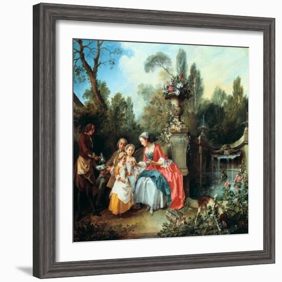 A Lady in a Garden Taking Coffee with Some Children, Probably 1742-Nicolas Lancret-Framed Giclee Print