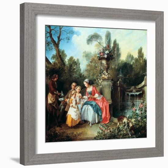 A Lady in a Garden Taking Coffee with Some Children, Probably 1742-Nicolas Lancret-Framed Giclee Print