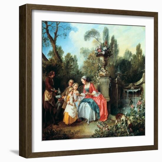 A Lady in a Garden Taking Coffee with Some Children, Probably 1742-Nicolas Lancret-Framed Giclee Print