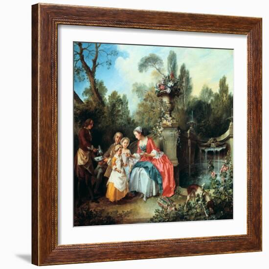 A Lady in a Garden Taking Coffee with Some Children, Probably 1742-Nicolas Lancret-Framed Giclee Print