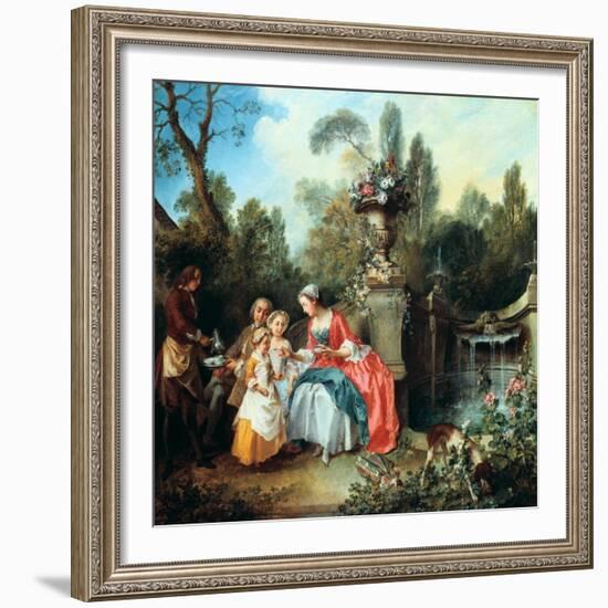 A Lady in a Garden Taking Coffee with Some Children, Probably 1742-Nicolas Lancret-Framed Giclee Print