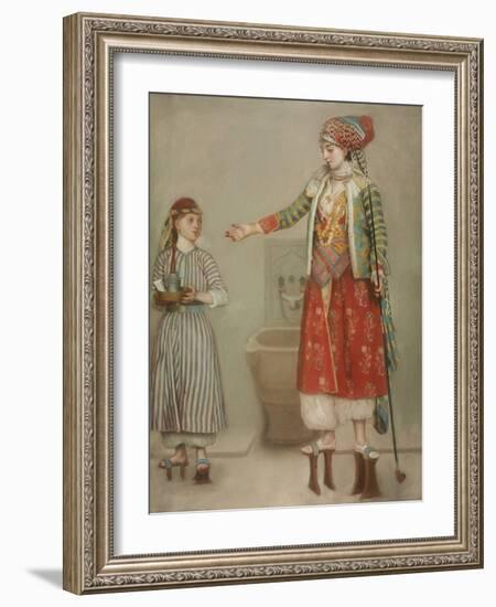 A Lady in Turkish Costume with Her Servant at the Hammam, Mid of the 18th C-Jean-Étienne Liotard-Framed Giclee Print