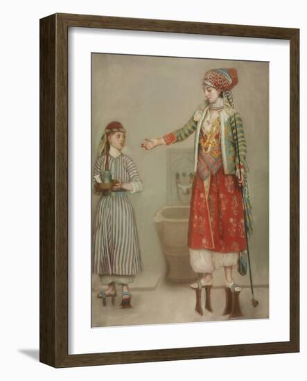 A Lady in Turkish Costume with Her Servant at the Hammam, Mid of the 18th C-Jean-Étienne Liotard-Framed Giclee Print