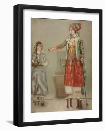 A Lady in Turkish Costume with Her Servant at the Hammam, Mid of the 18th C-Jean-Étienne Liotard-Framed Giclee Print