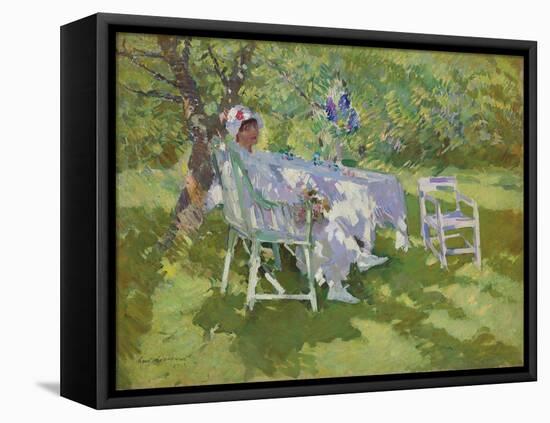 A Lady in White Seated in a Garden, 1915 (Oil on Canvas)-Konstantin Alekseevich Korovin-Framed Premier Image Canvas