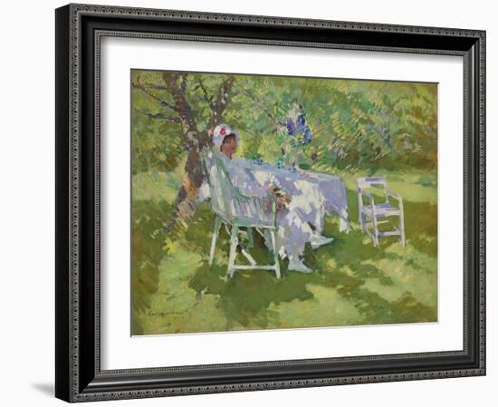 A Lady in White Seated in a Garden, 1915 (Oil on Canvas)-Konstantin Alekseevich Korovin-Framed Giclee Print