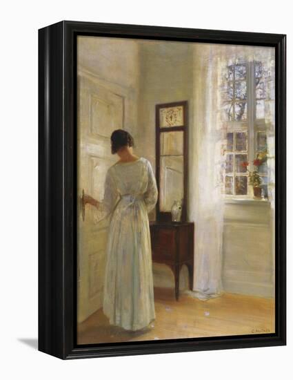 A Lady Looking in a Mirror by an Open Door-Carl Holsoe-Framed Premier Image Canvas