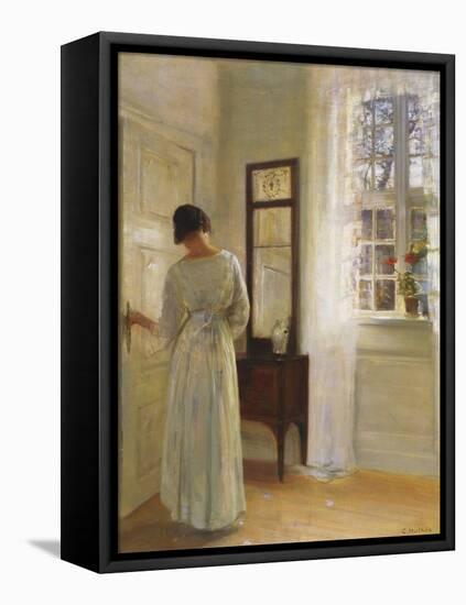 A Lady Looking in a Mirror by an Open Door-Carl Holsoe-Framed Premier Image Canvas