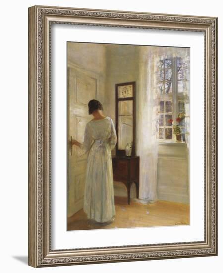 A Lady Looking in a Mirror by an Open Door-Carl Holsoe-Framed Giclee Print