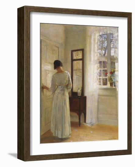 A Lady Looking in a Mirror by an Open Door-Carl Holsoe-Framed Giclee Print