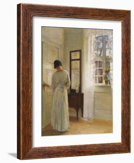 A Lady Looking in a Mirror by an Open Door-Carl Holsoe-Framed Giclee Print