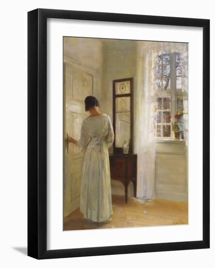 A Lady Looking in a Mirror by an Open Door-Carl Holsoe-Framed Giclee Print