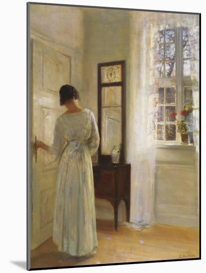 A Lady Looking in a Mirror by an Open Door-Carl Holsoe-Mounted Giclee Print