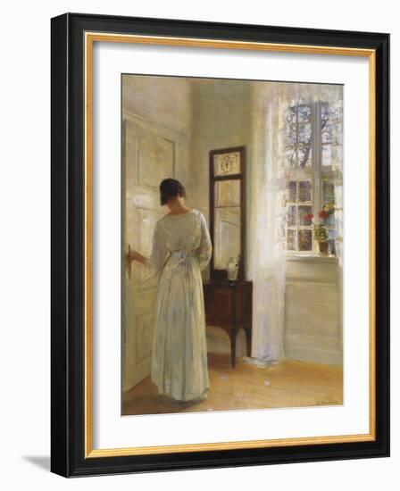 A Lady Looking in a Mirror by an Open Door-Carl Holsoe-Framed Giclee Print