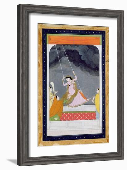 A Lady on a Swing, Kangra, Punjab Hills C.1790 (Opaque W/C on Paper)-Mughal-Framed Giclee Print