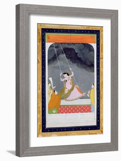 A Lady on a Swing, Kangra, Punjab Hills C.1790 (Opaque W/C on Paper)-Mughal-Framed Giclee Print
