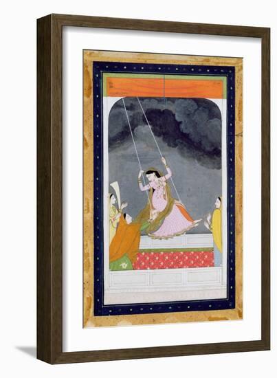 A Lady on a Swing, Kangra, Punjab Hills C.1790 (Opaque W/C on Paper)-Mughal-Framed Giclee Print